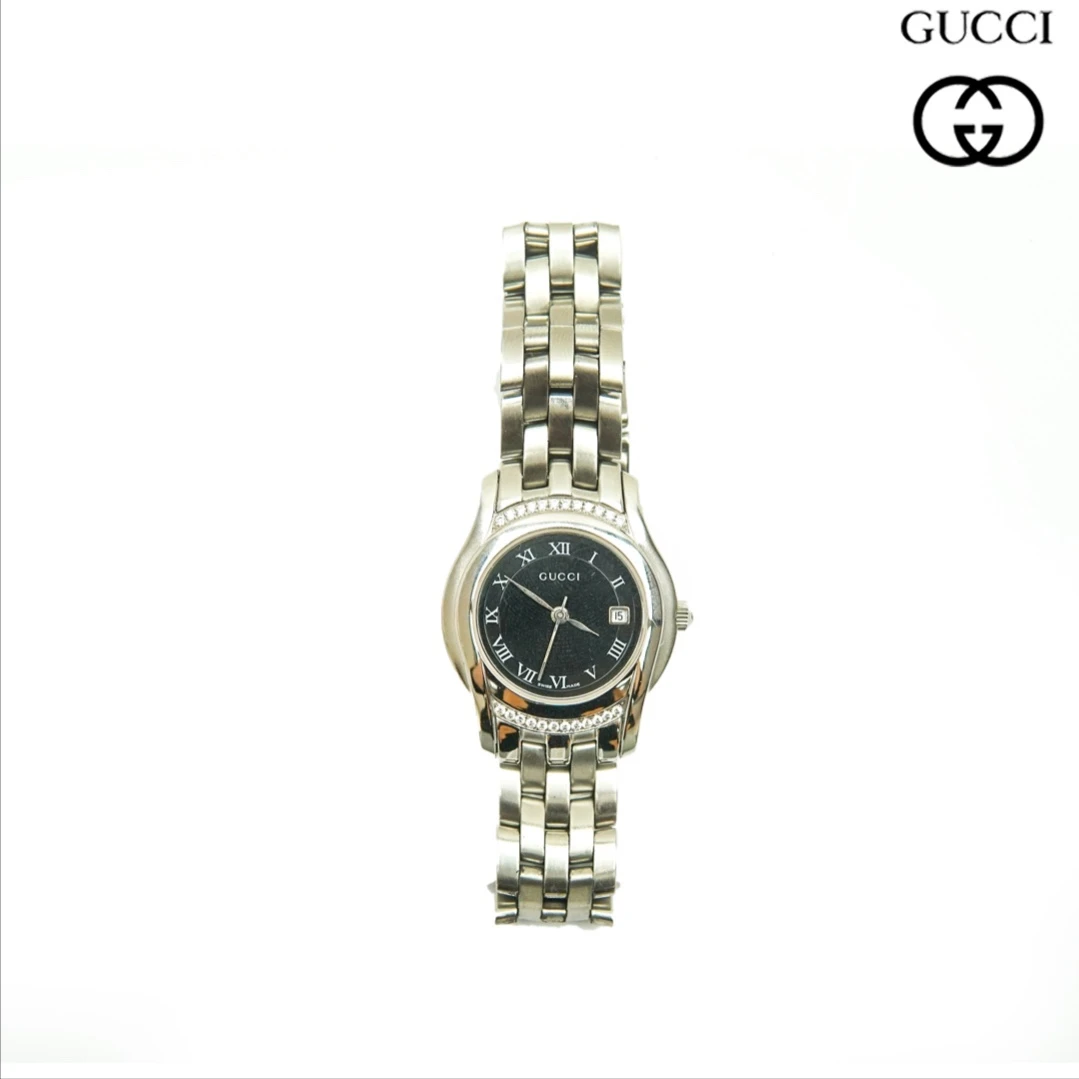 95新 GUCCI/古驰 石英/yxka02115601/银色镶钻黑盘/28盘