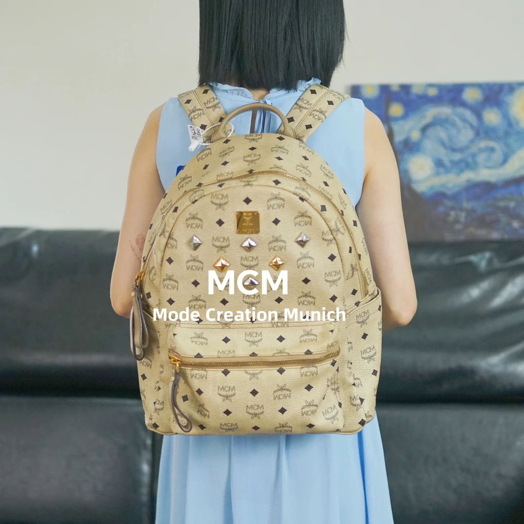 95新 MCM 米色双肩包/SD09602079/2079