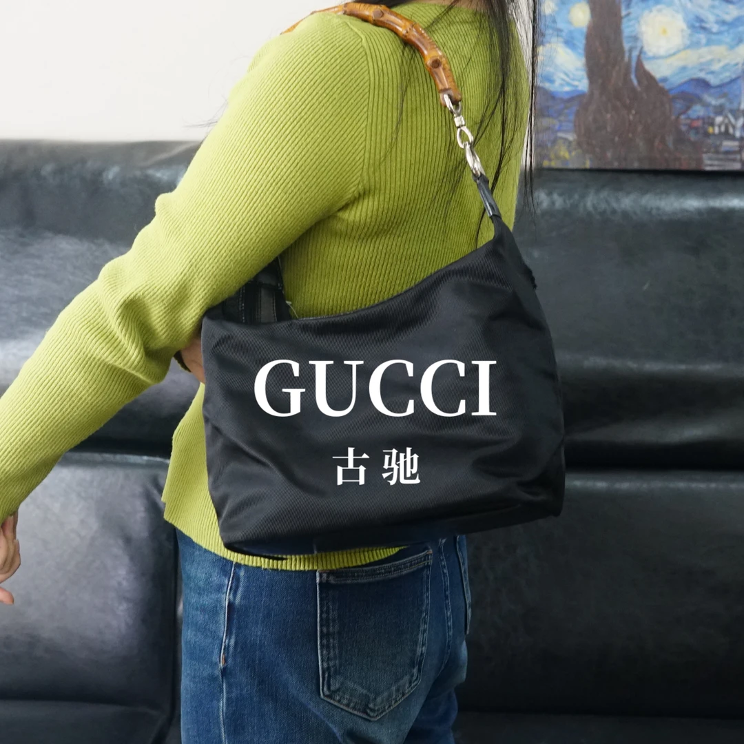 95新 GUCCI/古驰 竹节黑色单肩包/JJ12804929/4929