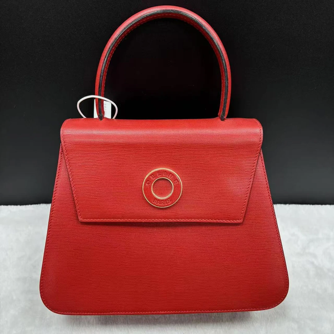 95新 Celine/思琳 XM/红色梯形圆环kelly手提包/KT09328596