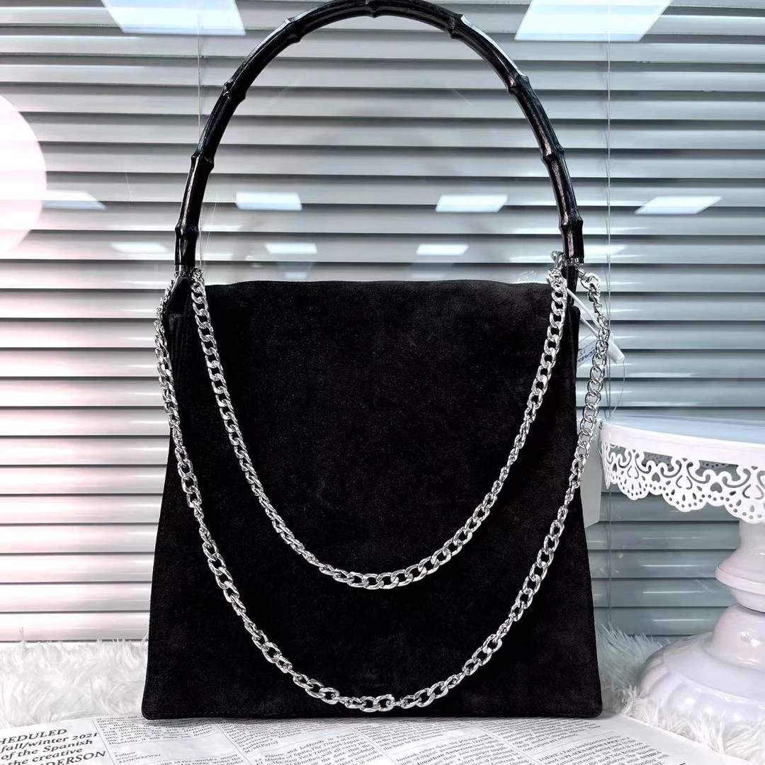 95新 GUCCI/古驰 XM/高级黑竹节麂皮单肩腋下包/SD09622039