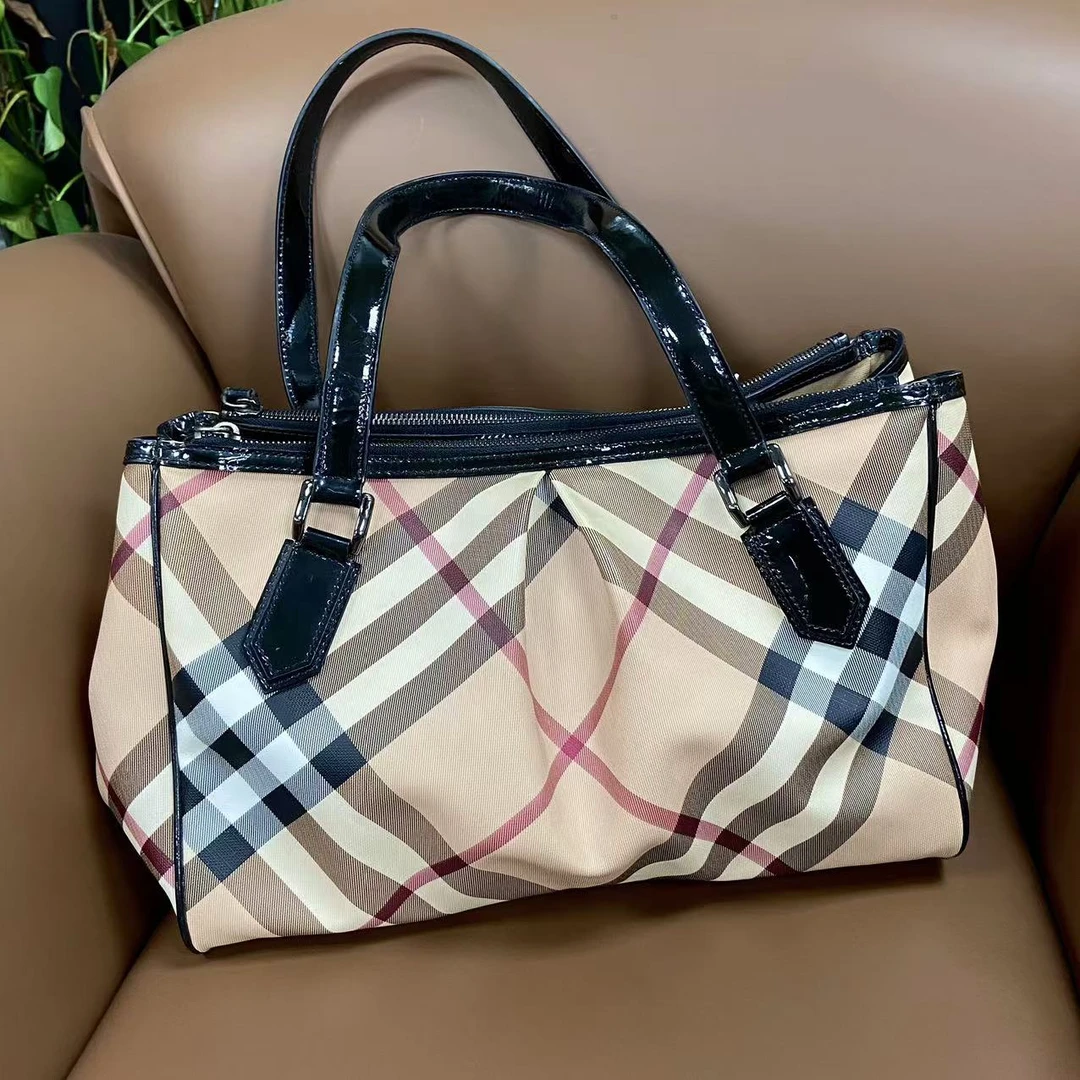 95新 BURBERRY/博柏利 XM/经典格纹手提单肩托特包/SH10516043
