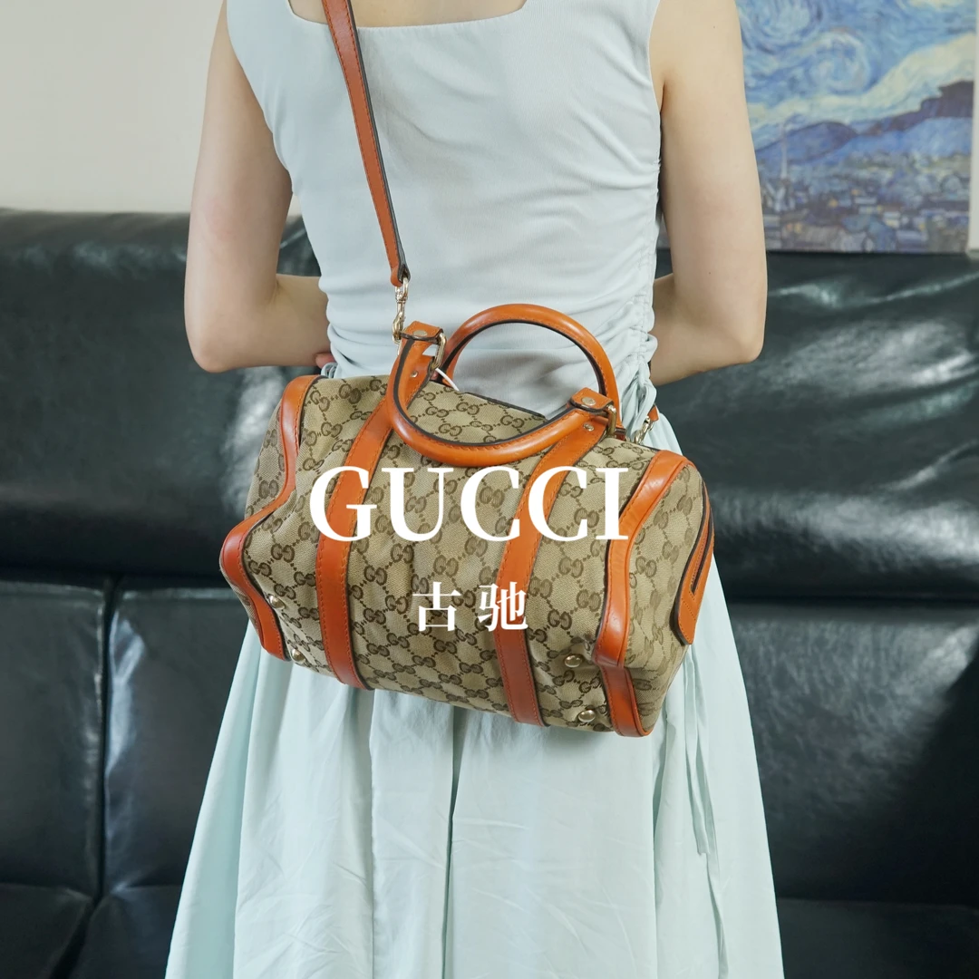 95新 GUCCI/古驰 橙色波士顿枕头包/fyWJ09615005/5005