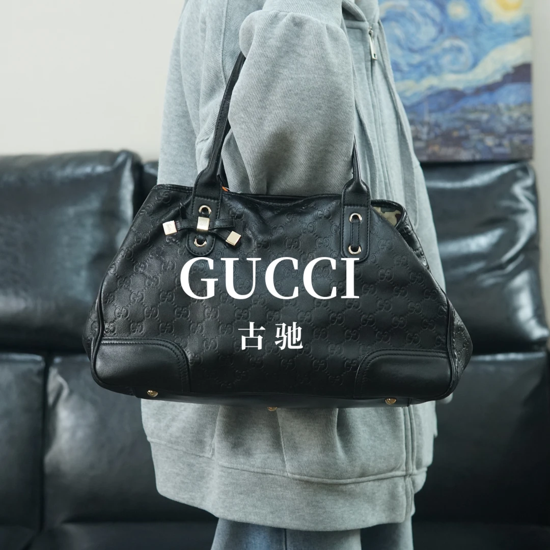 95新 GUCCI/古驰 黑色压纹单肩包/FYJJ09409946/9946