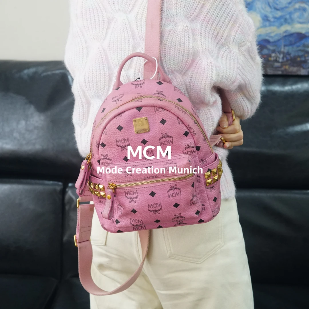 95新 MCM 粉色双肩包/HH10418090/8090