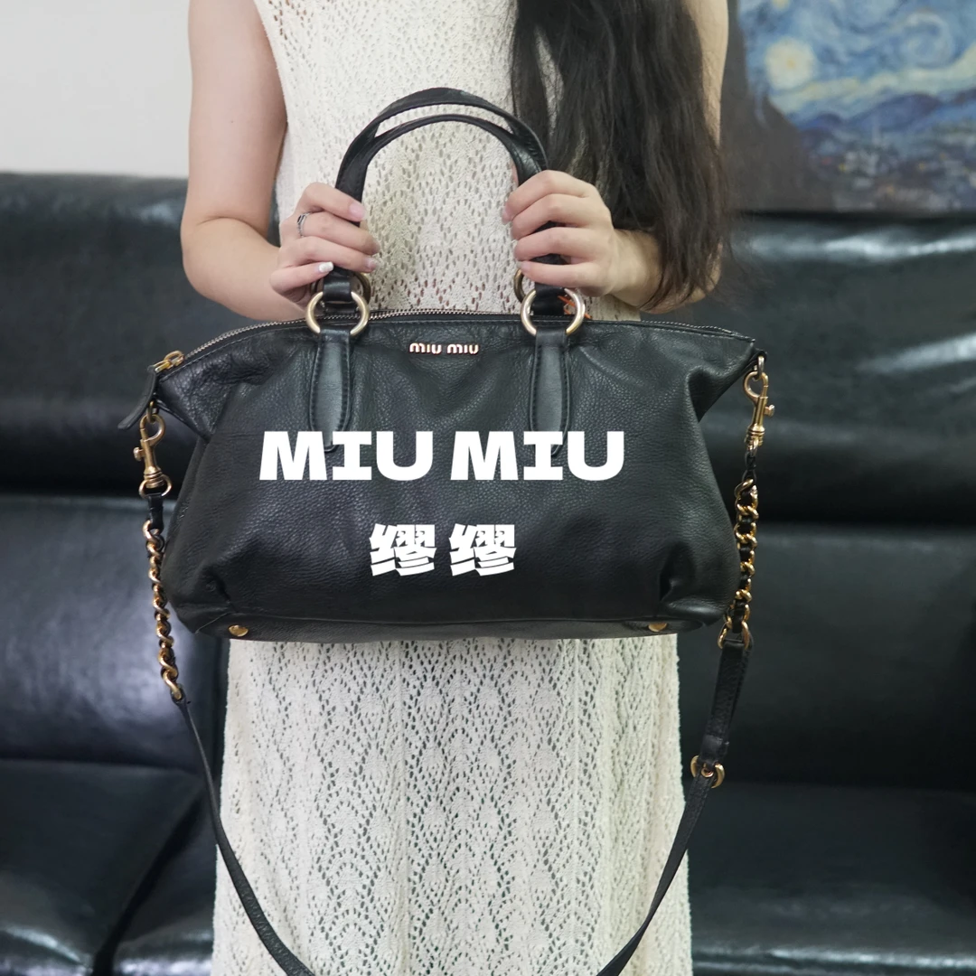 95新 MIU MIU/缪缪 miumiu/黑金单肩斜挎包/BB08518049/8049