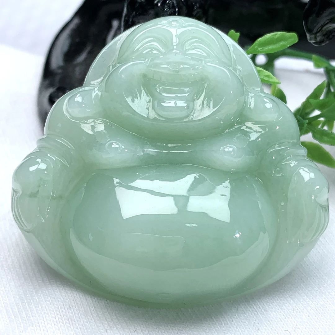 天然缅甸翡翠A货冰润满绿玉佛公吊坠挂件大肚佛