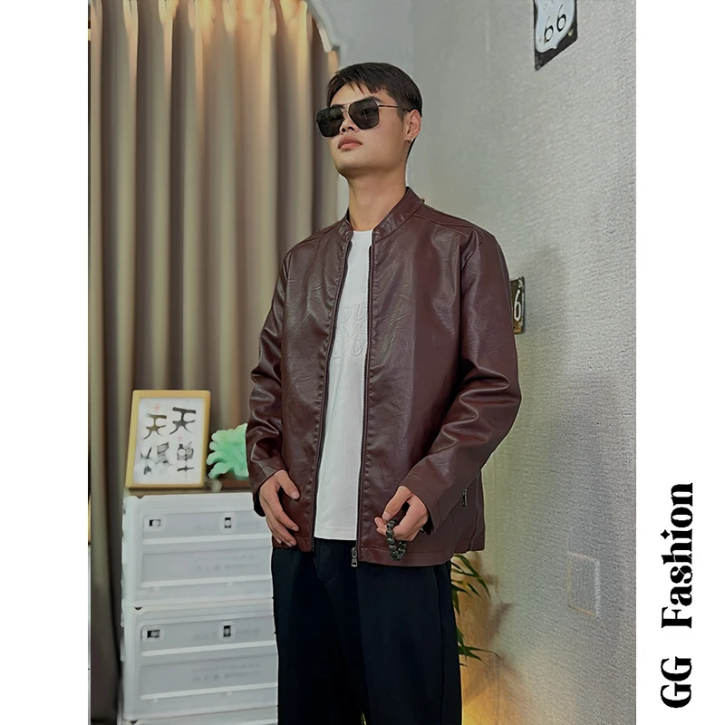 春季新款潮牌痞帅立领机车皮衣外套韩版修身潮流百搭休闲外套加绒
