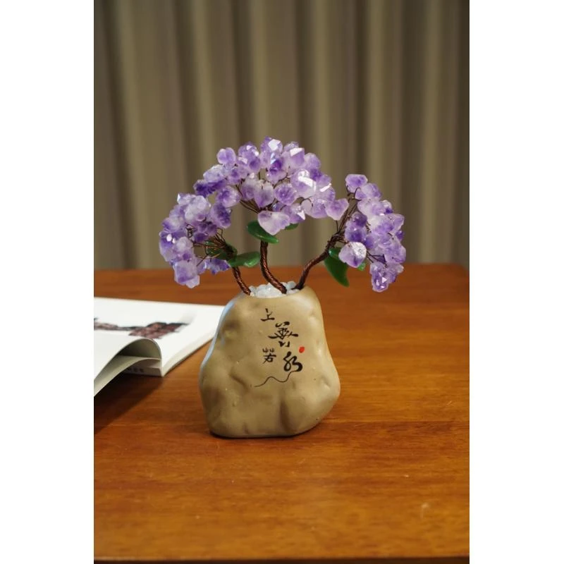 【川行】天然紫黄粉水晶招财树桃红装饰品礼物摆件晶簇原石居家装