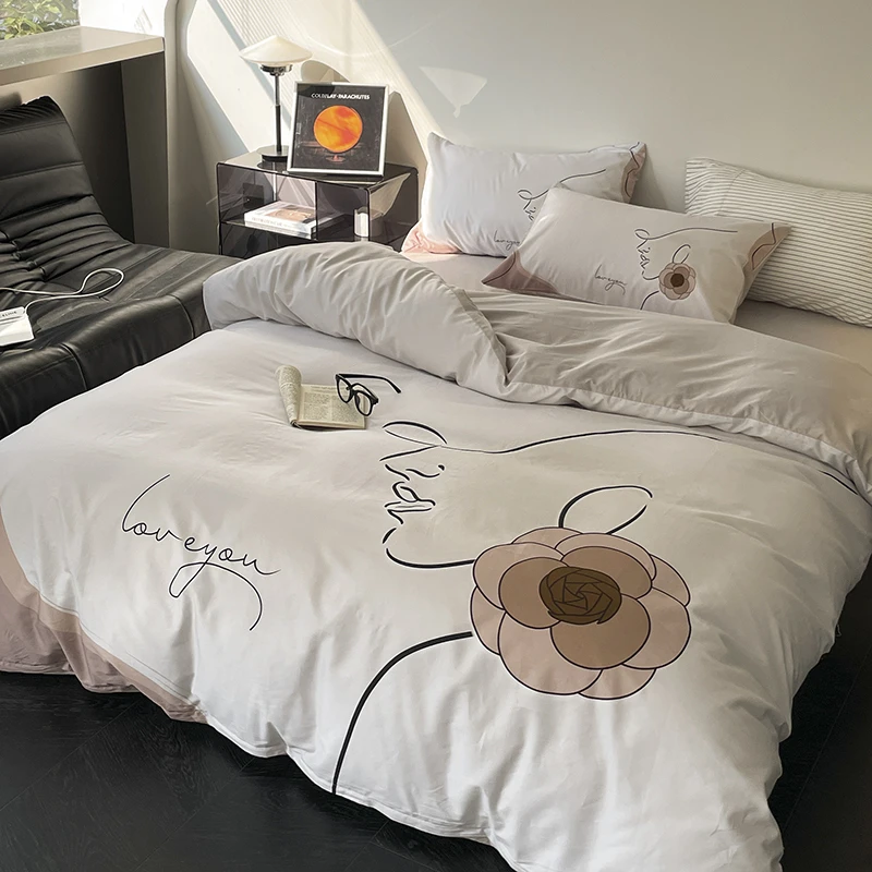 水星新家纺轻奢居家全棉床单被套四件套纯棉被罩棉质床笠床上用品