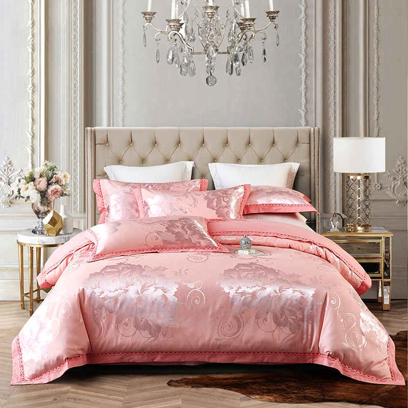 水星家纺适用全棉贡缎提花刺绣被套四件套欧式纯棉床单笠床上用品