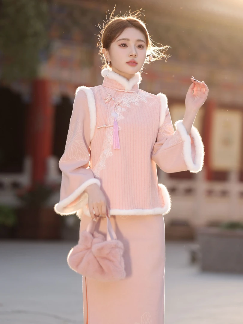 【QK2338】新款马甲2024冬季旗袍搭配连衣裙网红少女中国风新中式