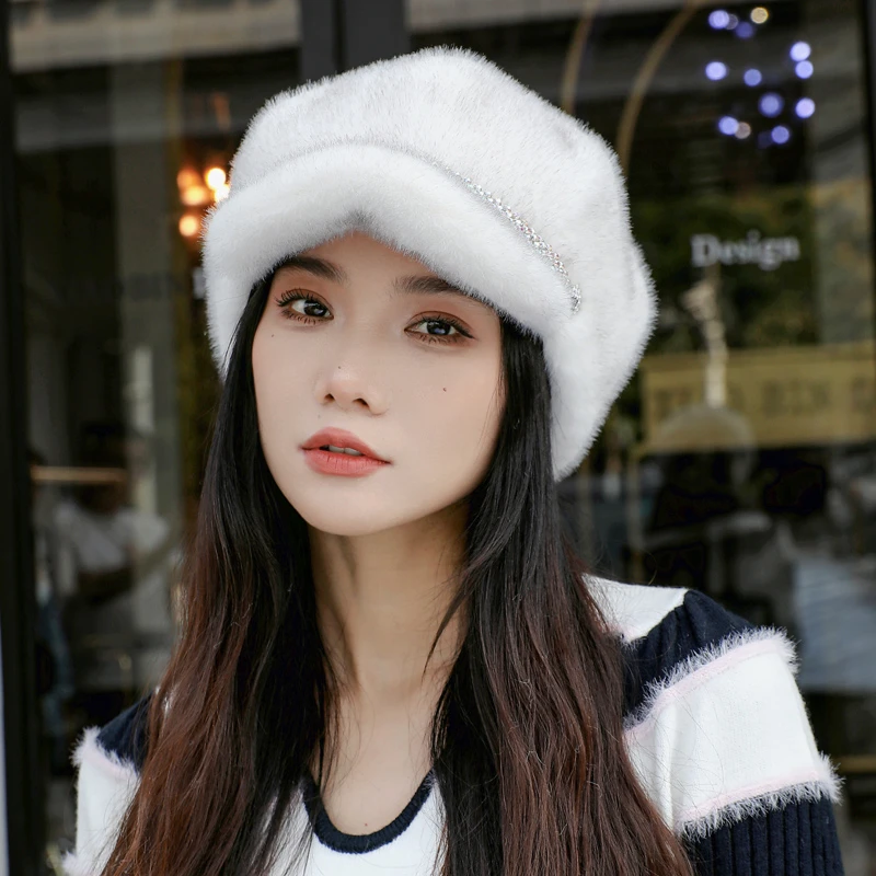 秋冬贝雷鸭舌帽女韩版欧貂绒保暖护耳帽百搭休闲复古八角帽画家帽