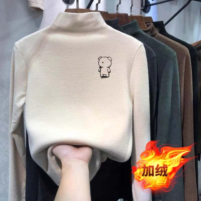 中大童2024秋冬新款半高领打底衫男女童加绒百搭打底衫保暖洋气潮