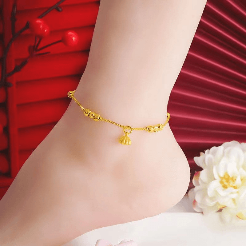 金包足银 脚链莲蓬金豆圆珠脚链 时尚轻奢简约女款经典