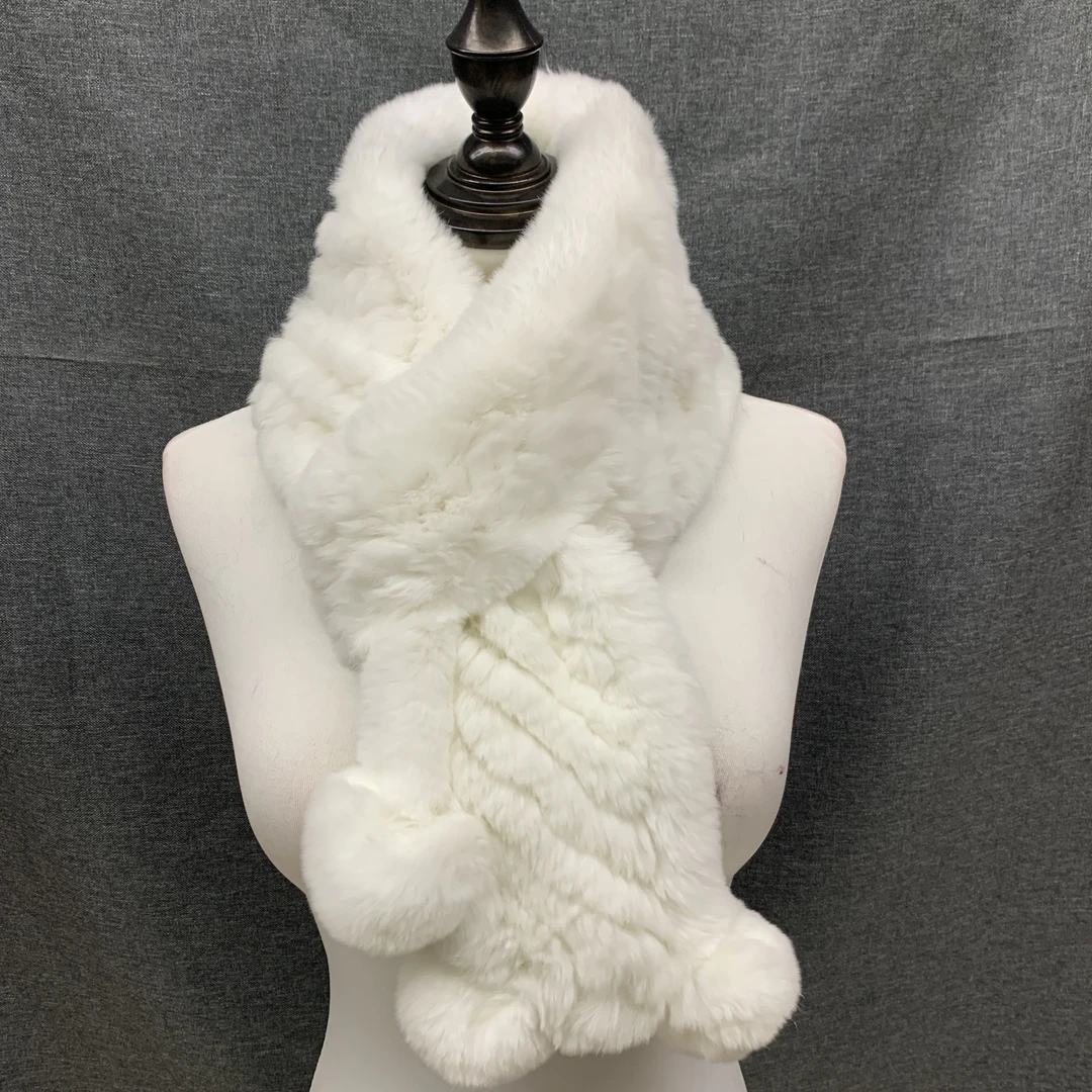 秋冬新品獭兔毛编织加球围巾保暖时尚