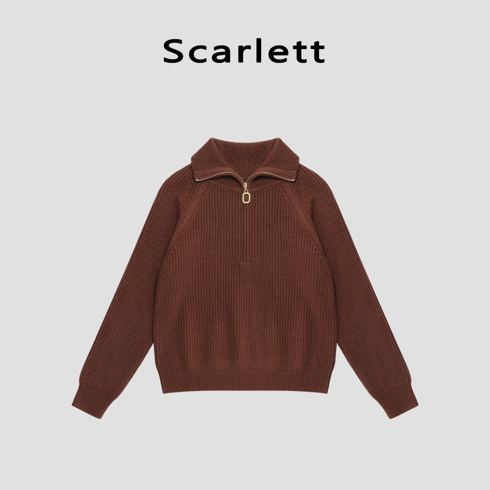Scarlett【孤岛】羊毛立领半拉链针织衫上衣7603