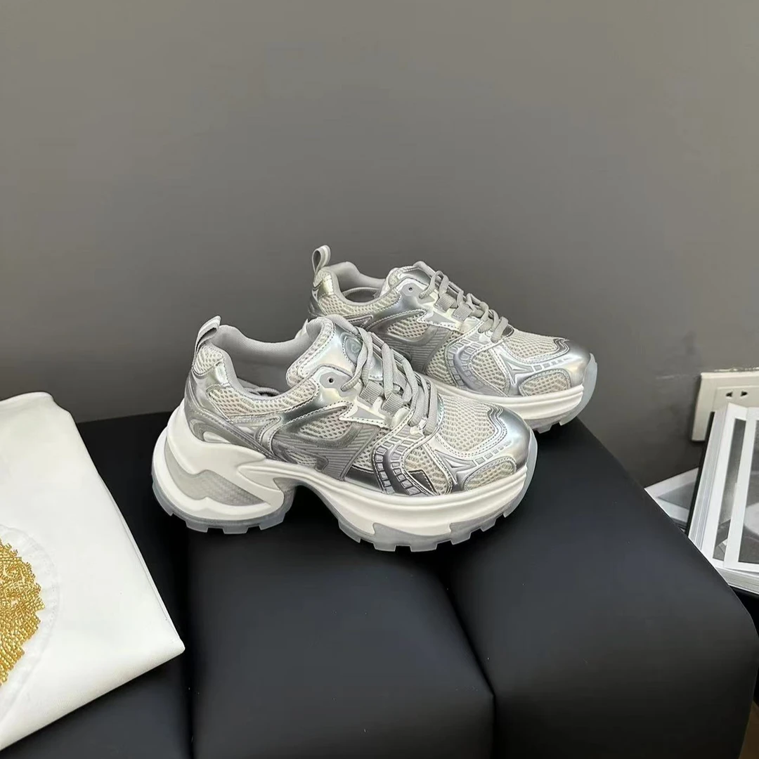 明星同款百搭潮流增高7.5公分透气女士老爹鞋{sss}