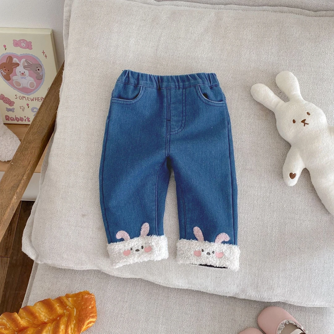 冬季加绒牛仔裤女宝