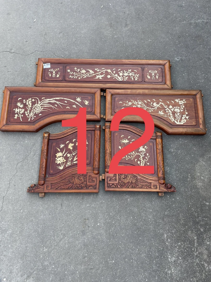 民国时期五片一套漂亮的镶嵌花板，品相如图