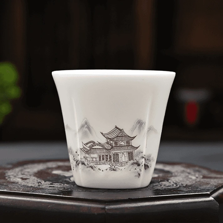 中式茶杯白瓷喝茶杯功夫单个茶杯品茗杯家用主人杯个人专用茶杯