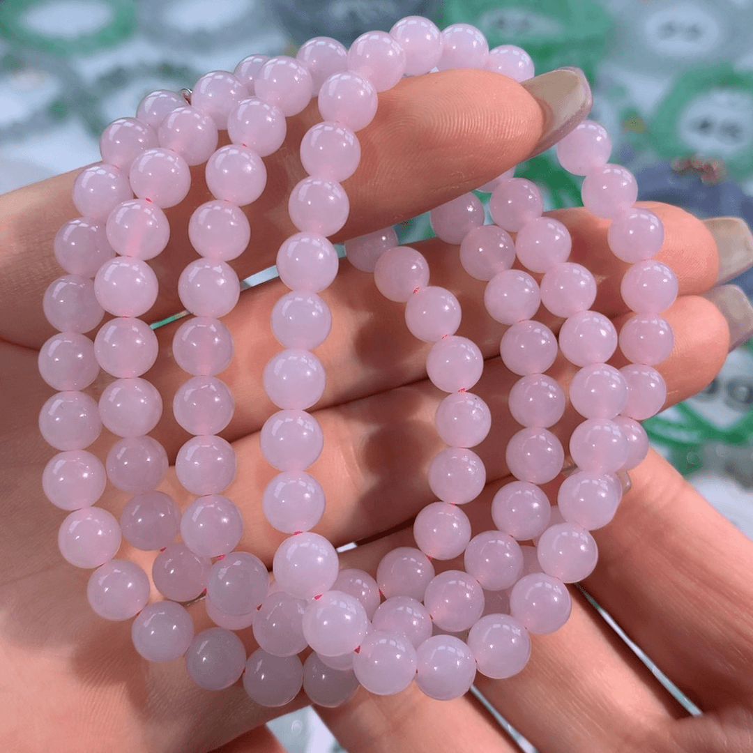 翡翠手链未镶嵌冰胶粉色雪梨卡6.4