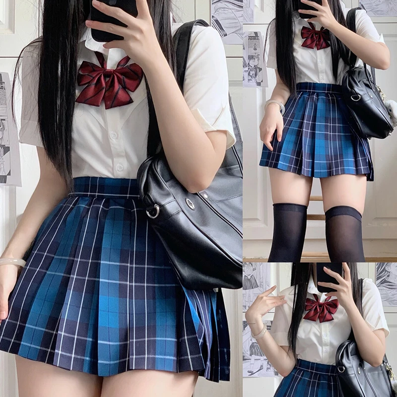 jk收腰衬衫制服新款日系修身显瘦百搭学姐短款短袖衬衣甜辣百褶裙