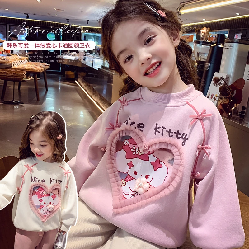 女童卫衣秋冬季2025新款洋气儿童加绒套头衫小女孩冬装一体绒上衣