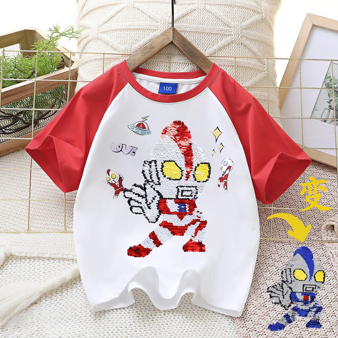 男孩t恤夏季新款洋气男童纯棉上衣帅气男宝宝变色奥特曼薄款半袖