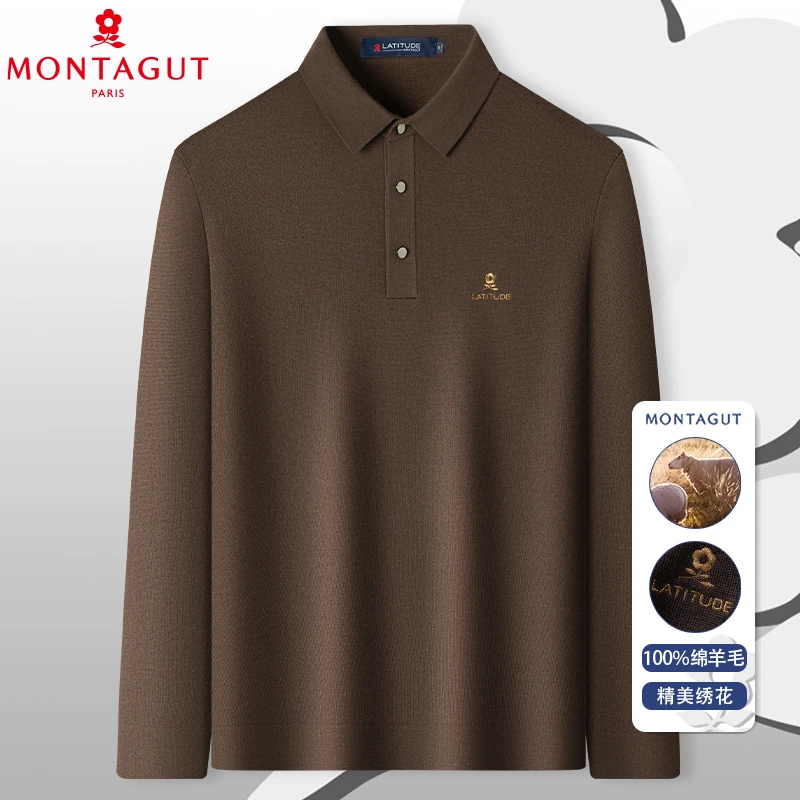 梦特娇【100%精纺羊毛】秋冬季男士翻领纯羊毛衫高端polo领毛衣