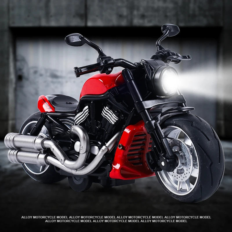 仿真复古合金摩托车儿童玩具摩托车模型声光回力车3-6岁宝宝男孩