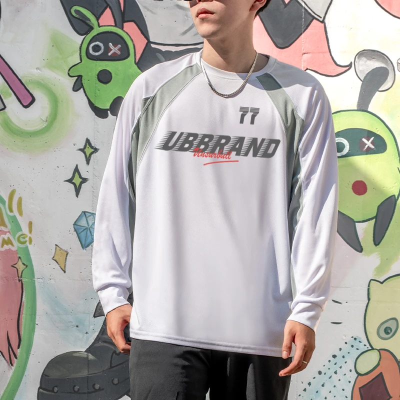 Unsurbull美式复古运动长袖拼色投篮服休闲透气速干宽松T恤机车服