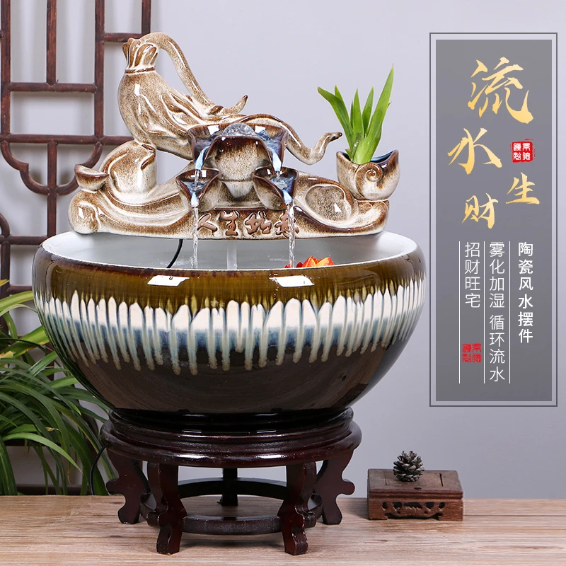 景德镇陶瓷摆件鱼缸流水器喷泉家用鱼缸大号客厅加湿招财