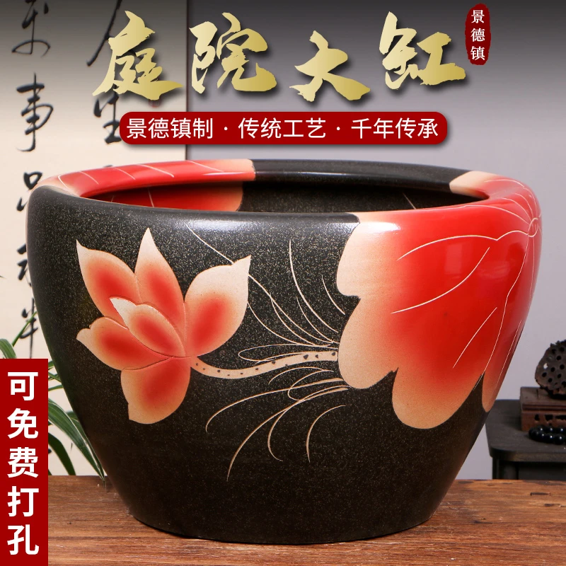 景德镇陶瓷摆件鱼缸流水器喷泉家用鱼缸大号客厅加湿招财