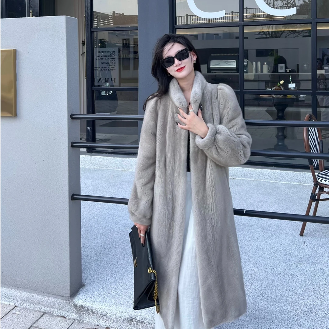 【萱萱皮草】A13800 进口短二水貂毛皮草外套110长整貂母貂貂皮大衣