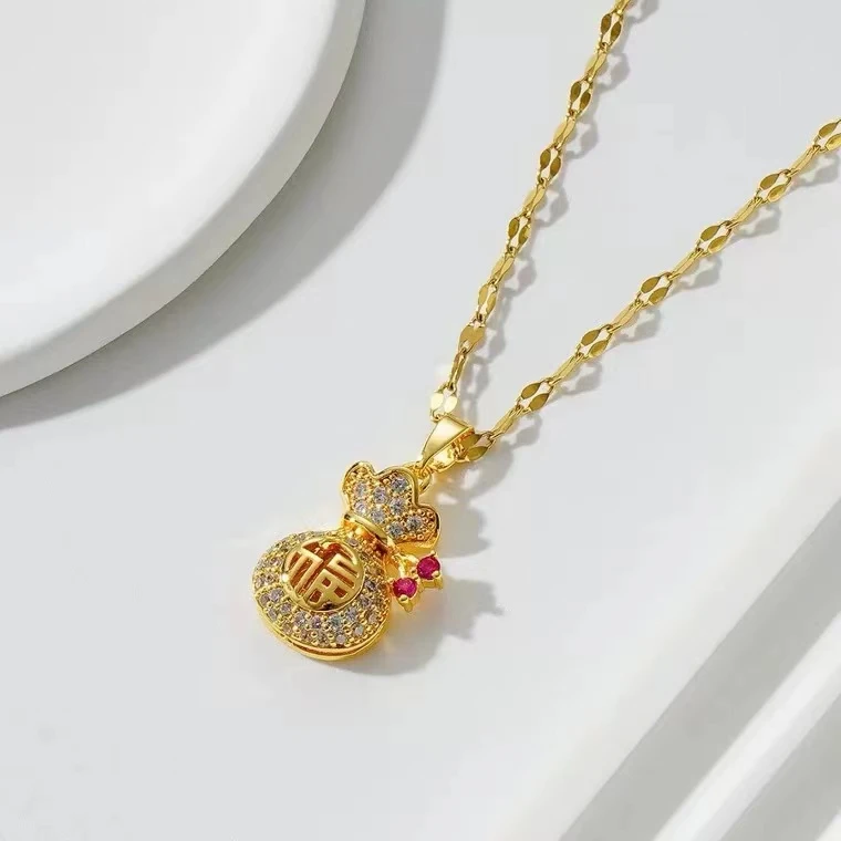 钛钢项链 2024 爆款小众轻奢高级感气质时尚百搭金色精致福禄项链