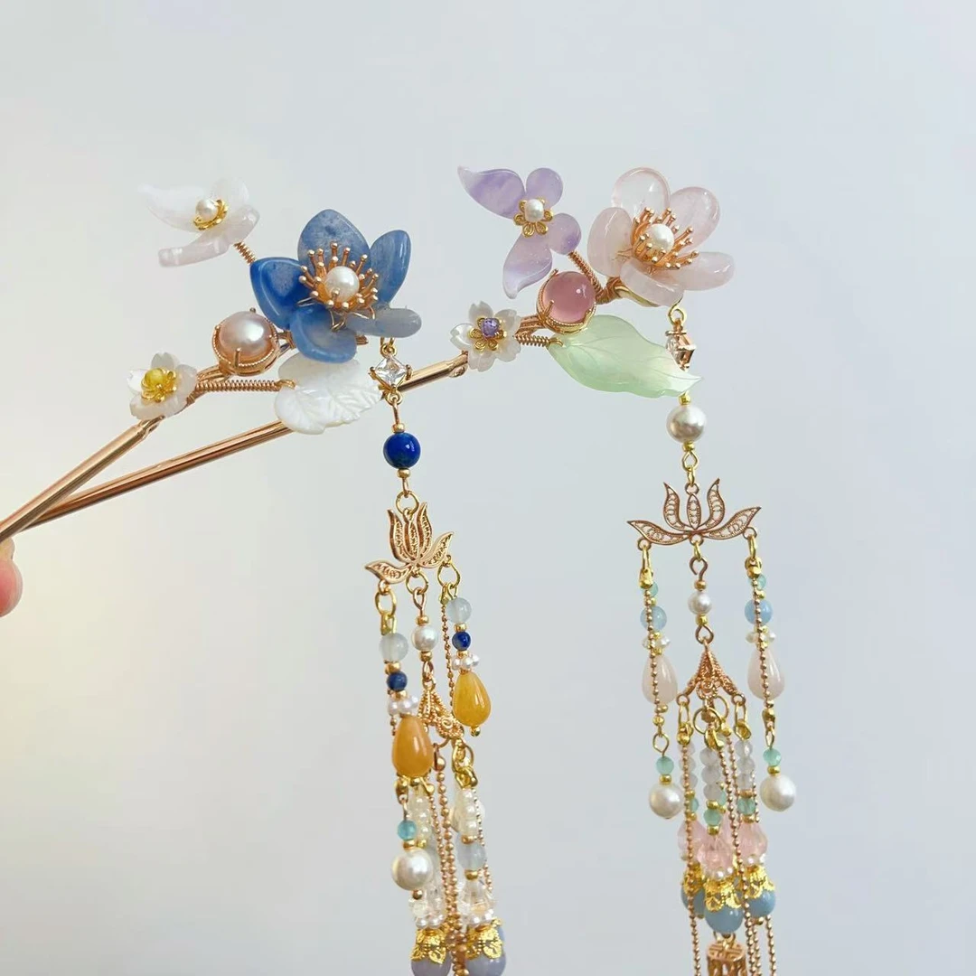 原创风晚林新中式国风长流苏仙气步摇汉服发簪