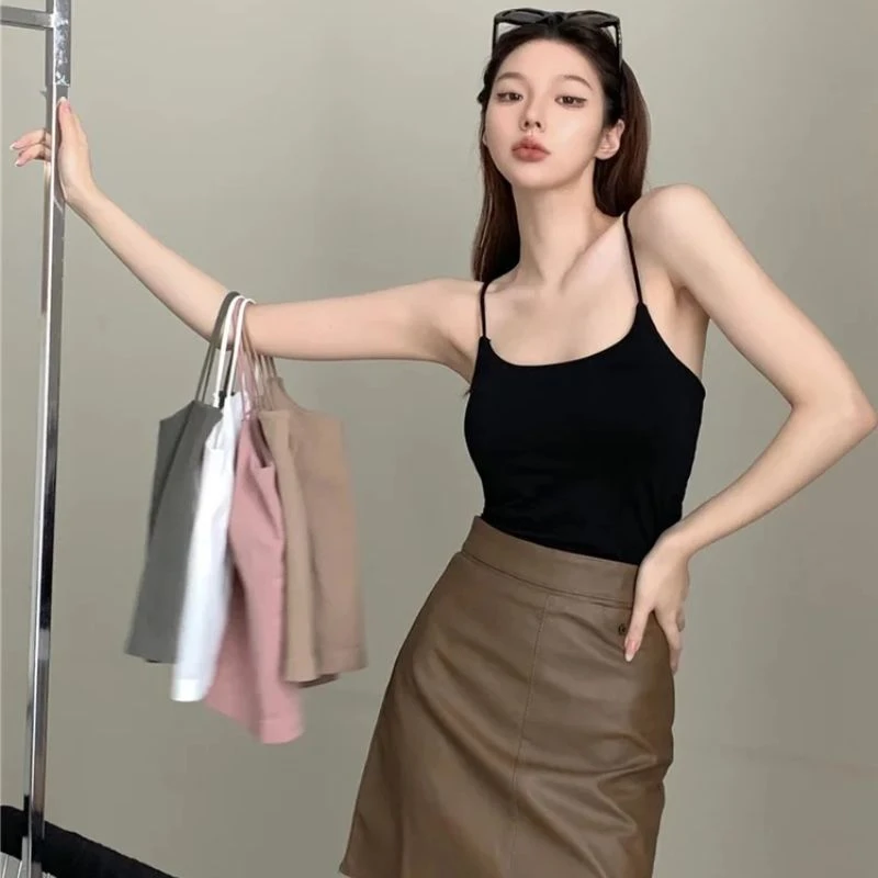 带胸垫吊带小背心女网红辣妹百搭性感夏季修身韩版设计感黑色小众