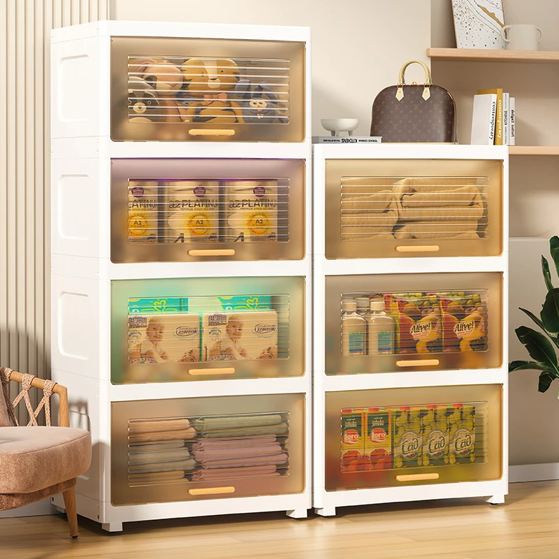 翻盖收纳柜家用客厅零食收纳架子婴儿玩具储物柜带轮置物柜塑料盒