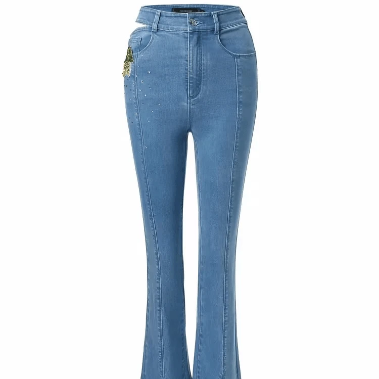 MAXRIENY镂空开衩牛仔喇叭裤显瘦蓝色高腰多巴胺穿搭MC88PA255B30