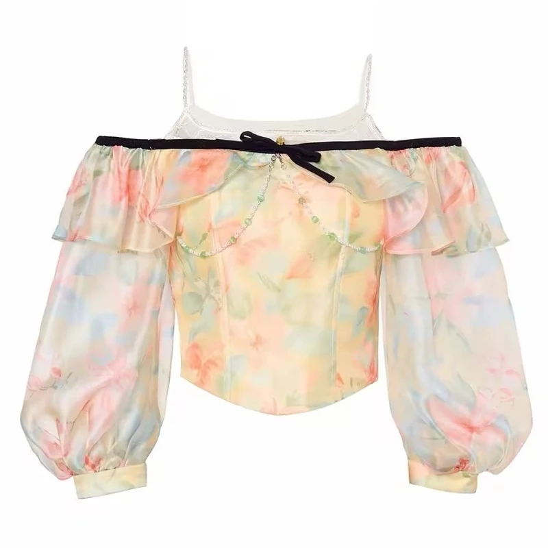 MAXRIENY多巴胺穿搭吊带雪纺衫泡袖雪纺上衣气质夏季MC88TP502F20