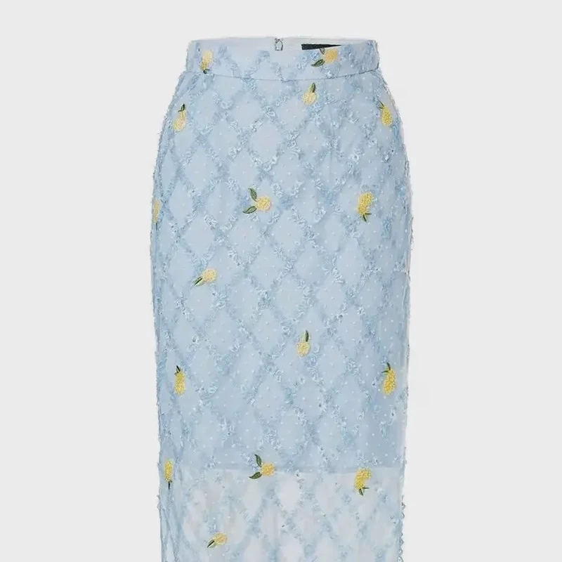 MAXRIENY柠檬半裙肌理感蕾丝高腰一步裙蕾丝半身裙MC88SK274Z60