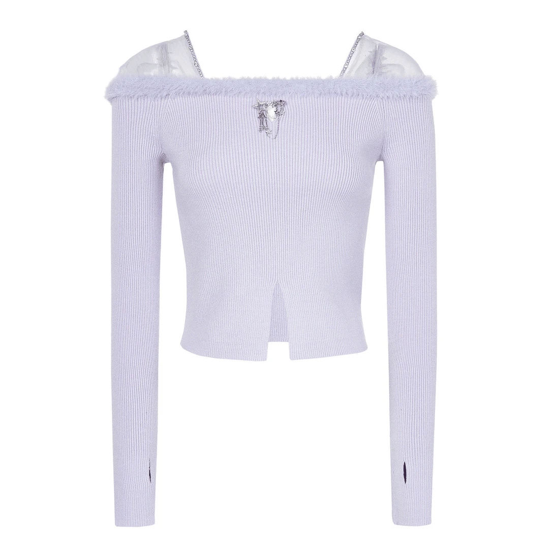 MAXRIENY精致浪漫感网纱拼接套头针织修身长袖上衣MC88SW518P10