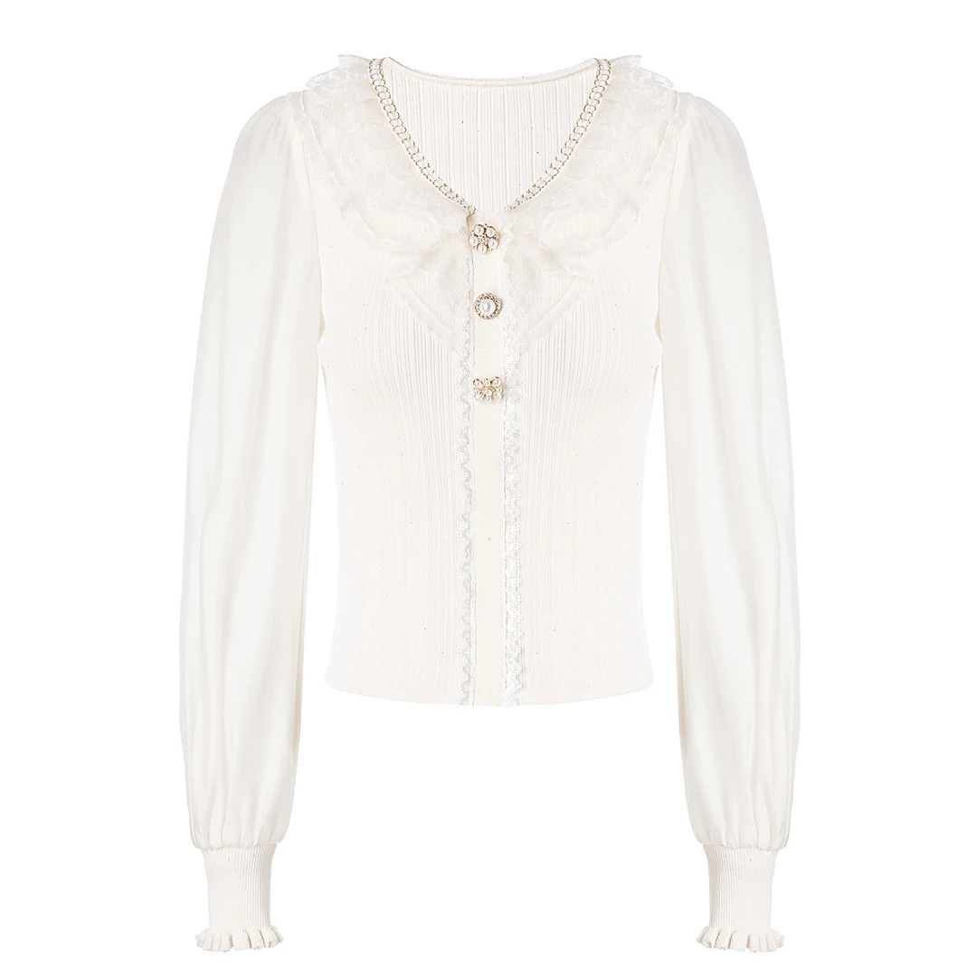 MAXRIENY氛围感针织内搭上衣春设计优雅蕾丝气质长袖MC88SW075A20