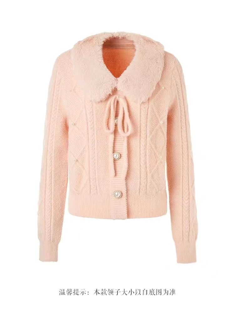 MAXRIENY新款针织毛衣镂空轻奢翻领爆款2024假两件MC87SW542R10