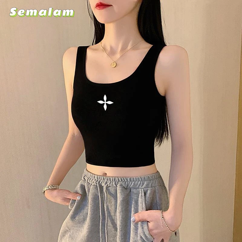 SemalamSemalam黑色小吊带背心女2024年夏季新款网红美背露脐打底