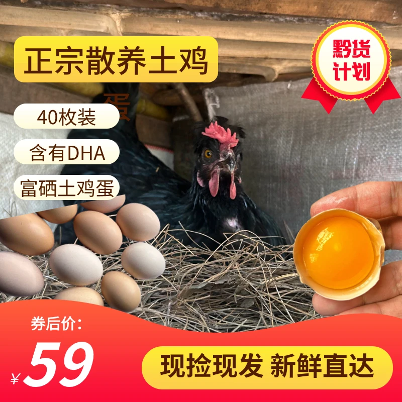 40枚正宗放养土鸡蛋富硒DHA鸡蛋新鲜土鸡蛋优质营养健康精品蛋