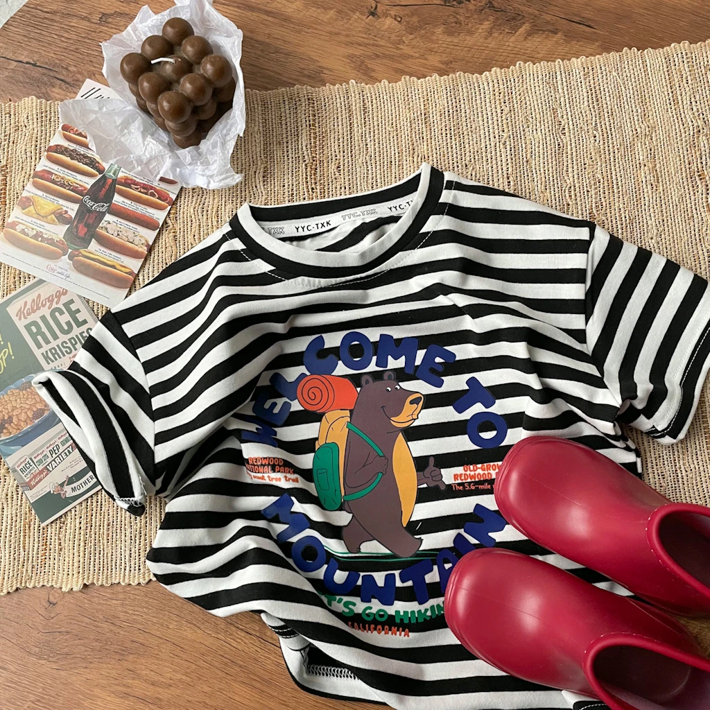 男童宝宝休闲圆领卡通熊洋气童装2025新款短袖t恤韩版儿童百搭ins