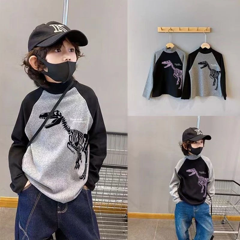 DEYAO/得遥童装女童秋冬春款德绒长袖男童内搭T恤儿童保暖打底衫