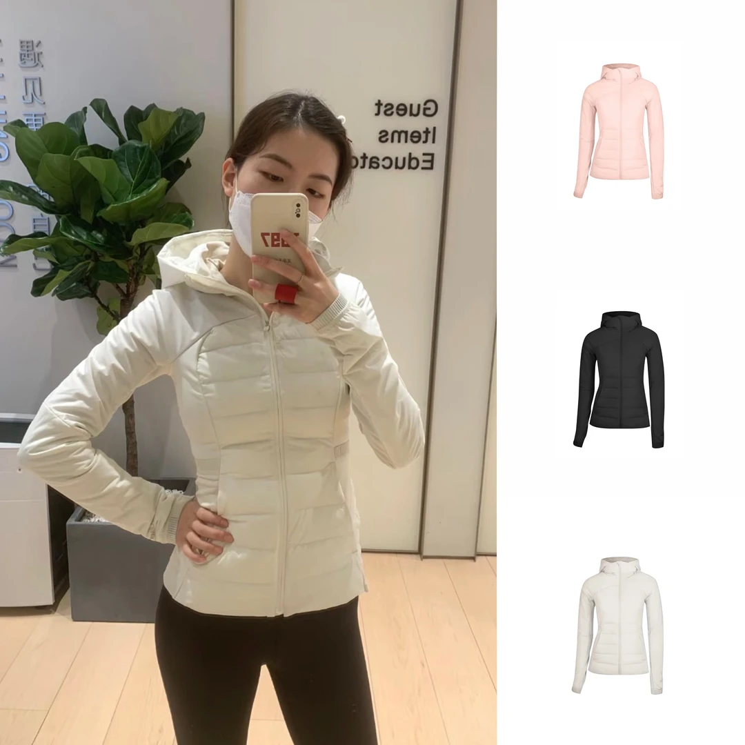 lulu鸭绒羽绒服女款修身显瘦连帽外套轻薄羽绒服冬季保暖夹克外套